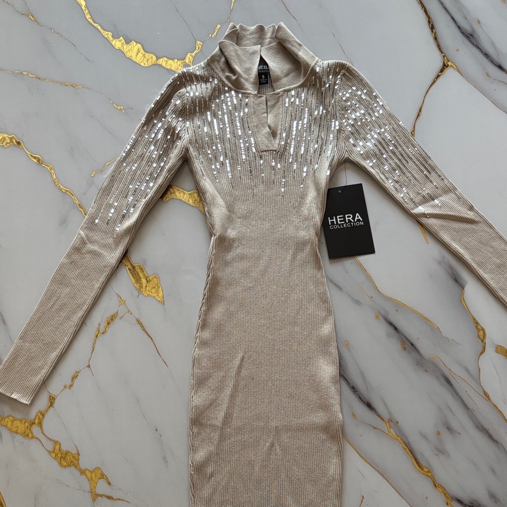 Hera Collection Metallic Long Sleeve Dress
